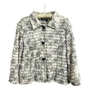 Nancy Bolen Black and White Printed Ruffled Jacket Size M
